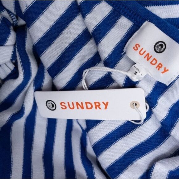 NWT Sundry Striped Twist Back Sweater L Blue Nautical Lightweight Knit 3 - Picture 3 of 10